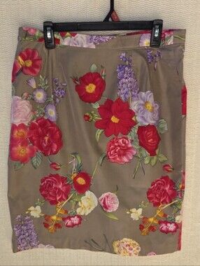 Vintage Constance Saunders Floral 100% Silk Midi Skirt 80/90s Cottagecore‎ 14